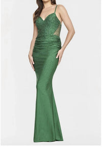 Faviana - Long Metalic Sequined Gown Lace Up Back Dress