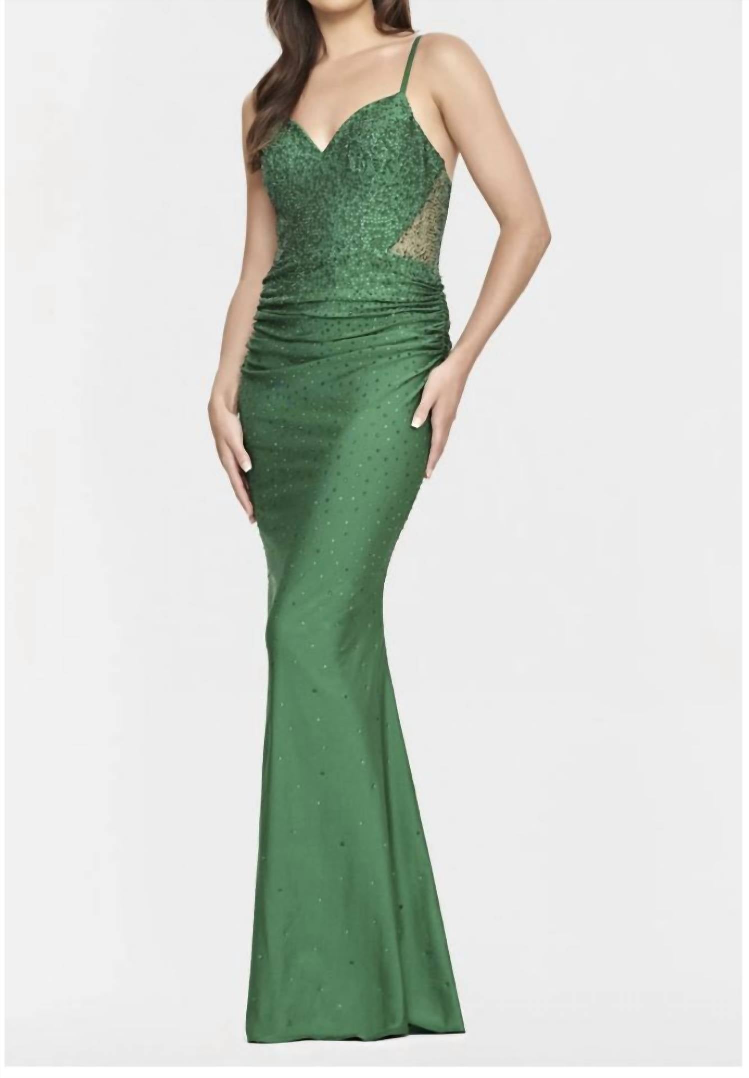 Faviana - Long Metalic Sequined Gown Lace Up Back Dress