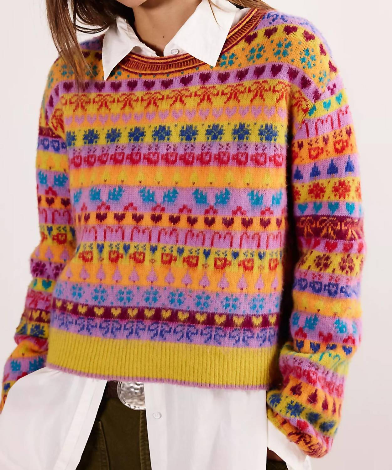 Free People Favorite Things Long Sleeve Sweater in bright confetti combo 1 - women's sweater - detail view