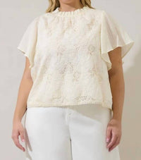 Sugarlips - Rosie Embroidered Flutter Sleeve Top - Plus