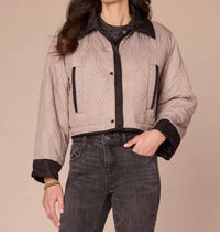 Democracy Cropped Reversible Jacket With Oversized Patch Pockets in black grey - women's jacket - detail view