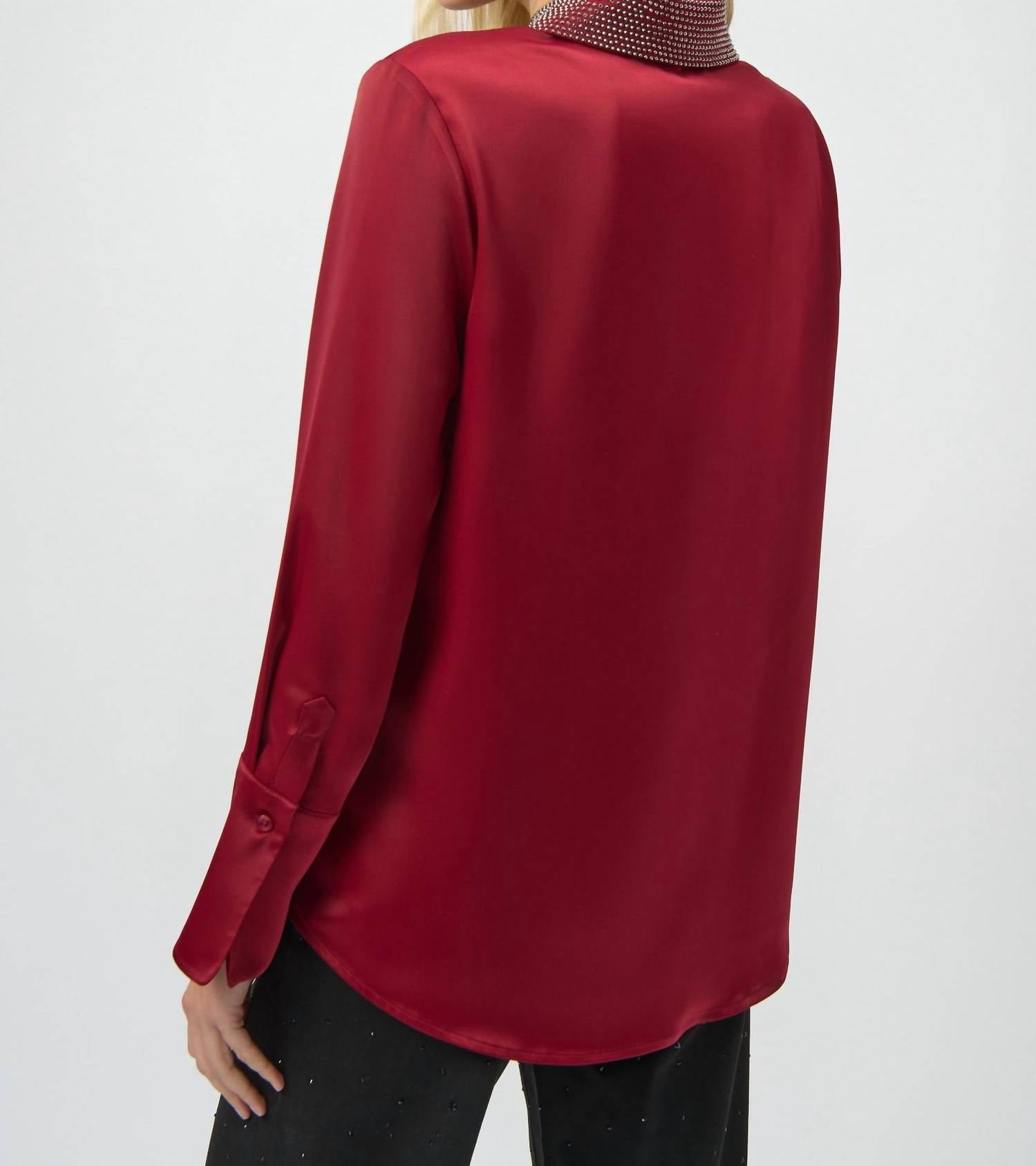 Joseph Ribkoff - Satin Button-front Blouse With Embellished Collar
