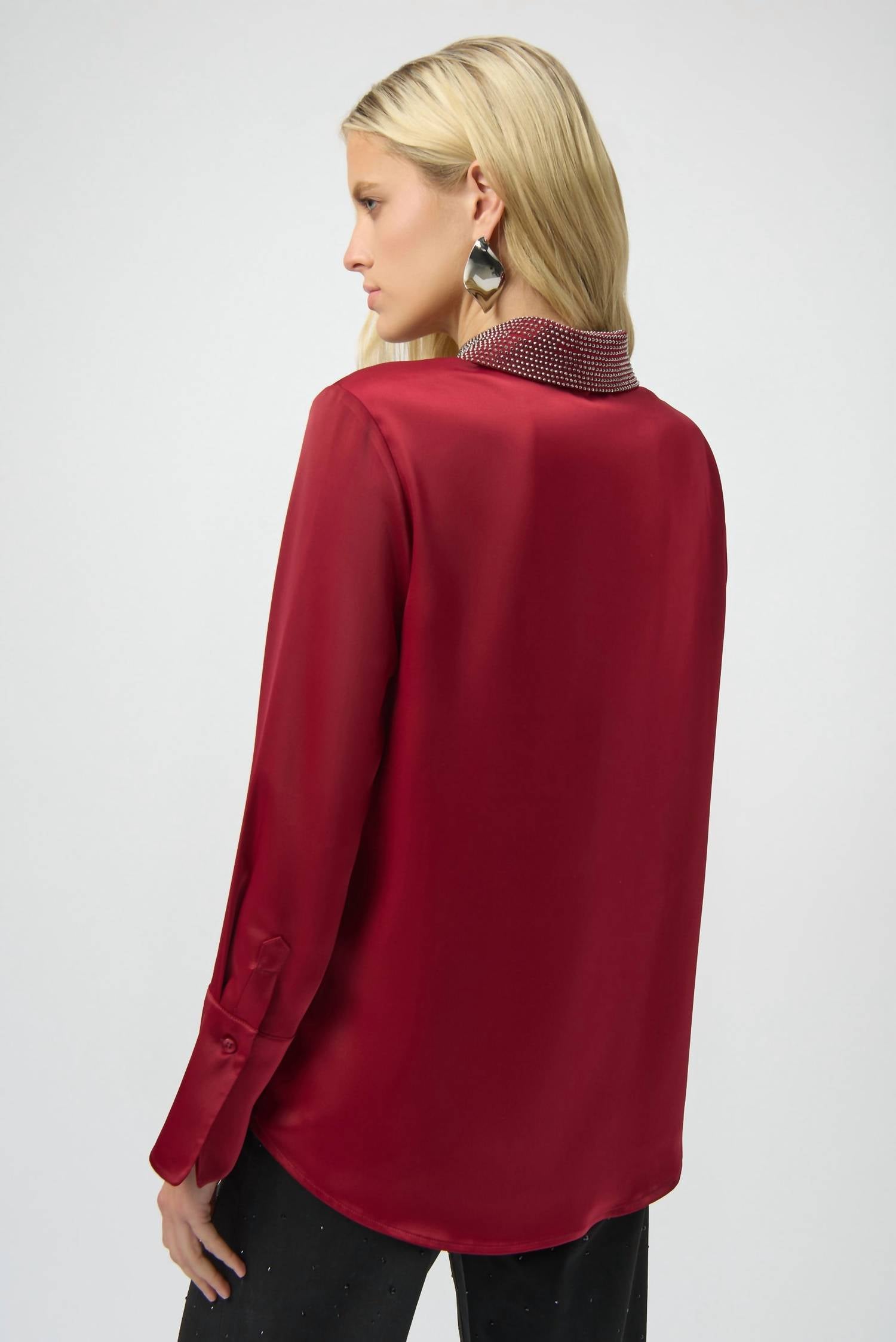 Joseph Ribkoff - Satin Button-front Blouse With Embellished Collar