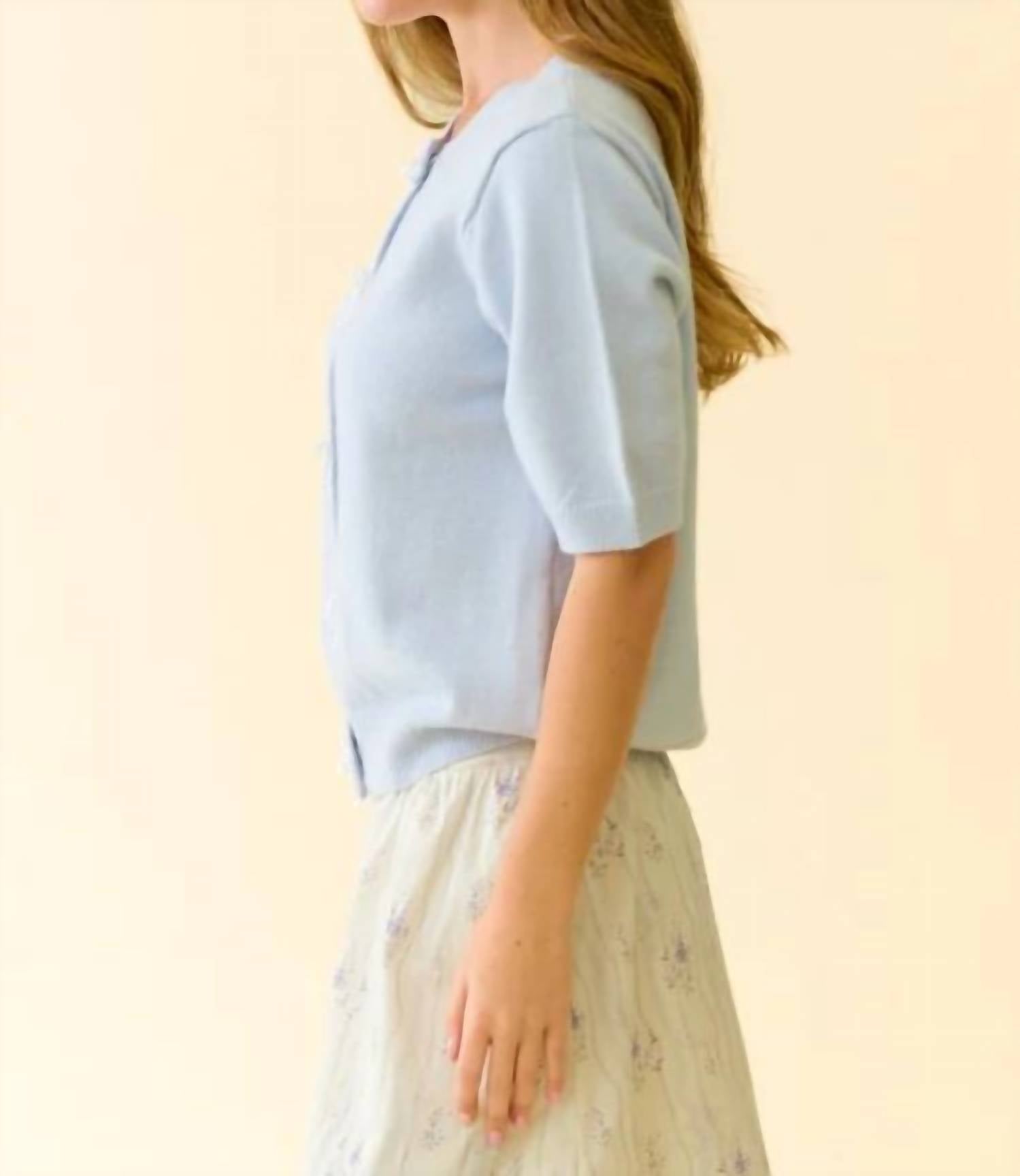 Hem & Thread - Pearl Bow Button Short Sleeve Cardigan