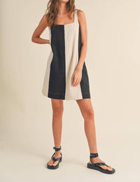 MIOU MUSE Color Block Mini Dress in beige black - women's dress - view 4