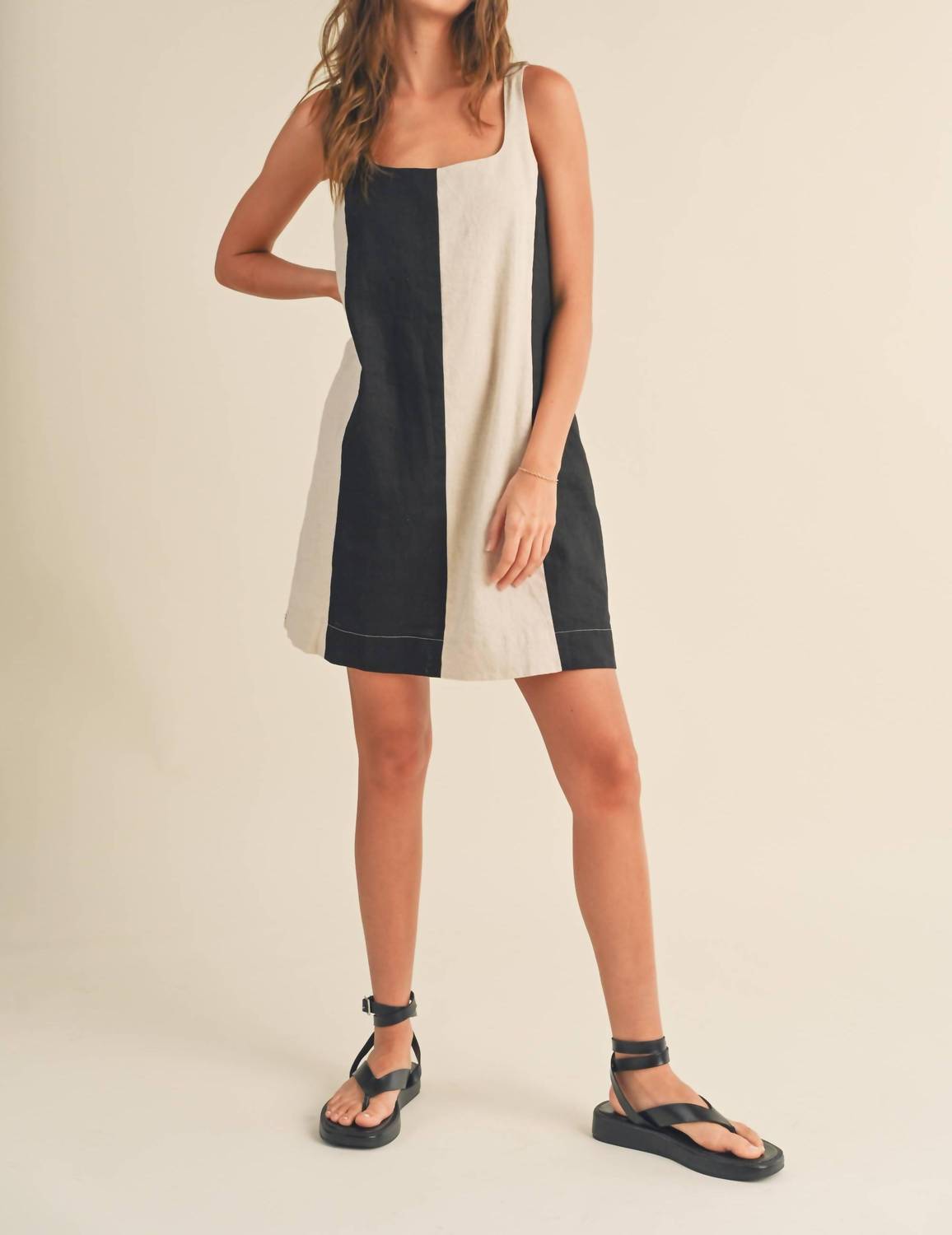 MIOU MUSE Color Block Mini Dress in beige black - women's dress - view 4