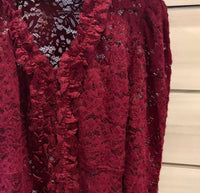 AZI Women's Long Sleeve Lace Blouse in wine - women's blouse - detail view