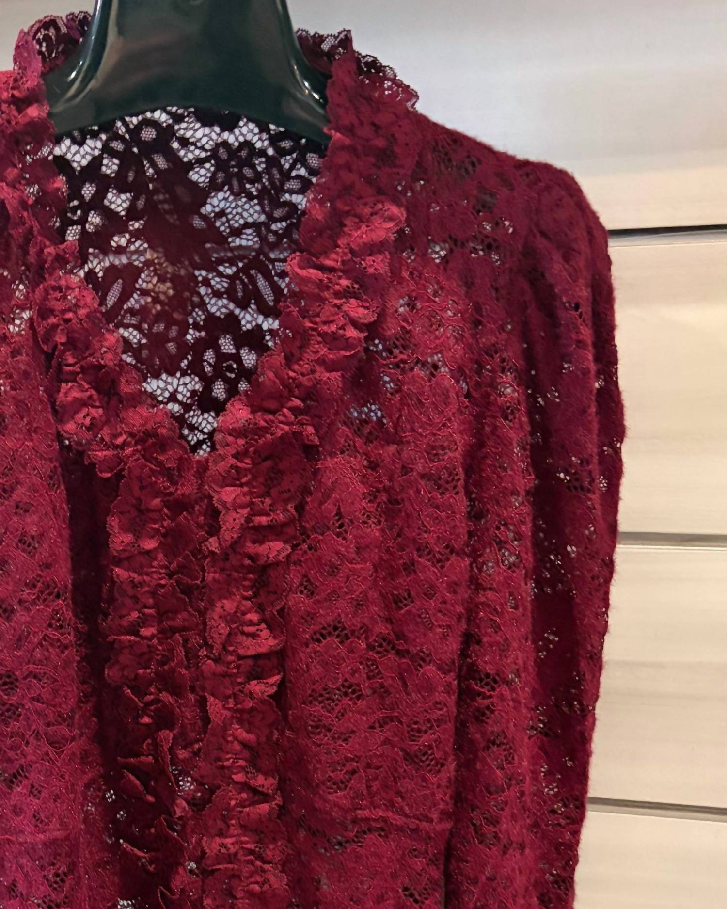 AZI Women's Long Sleeve Lace Blouse in wine - women's blouse - alternate view