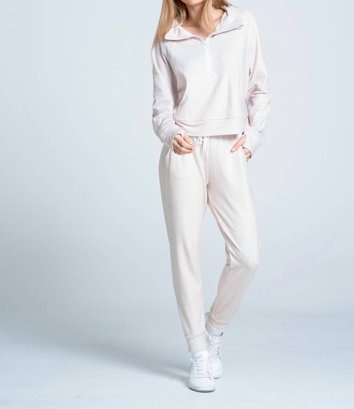 Lucky In Love - Renew Heather Zip Long Sleeve Pullover Sweater