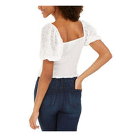 LUCY PARIS Sheer V-neckline Top in off white - women's blouse - detail view