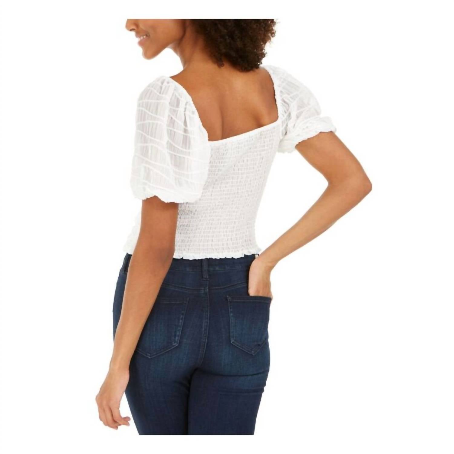 LUCY PARIS Sheer V-neckline Top in off white - women's blouse - detail view