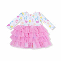 Angel Dear - Kids' Balloon Animals Print Long Sleeve Tulle Dress