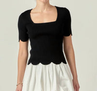 English Factory - Scallop Hem Square Neck Rib Sweater