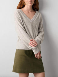 White + Warren - Cashmere Wide V-neck Long Sleeve Top