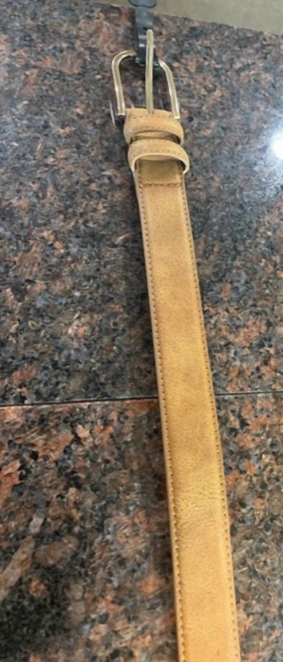 Blank Women's Genuine Leather Golden Buckle Belt in beautiful tan - women's accessory - detail view
