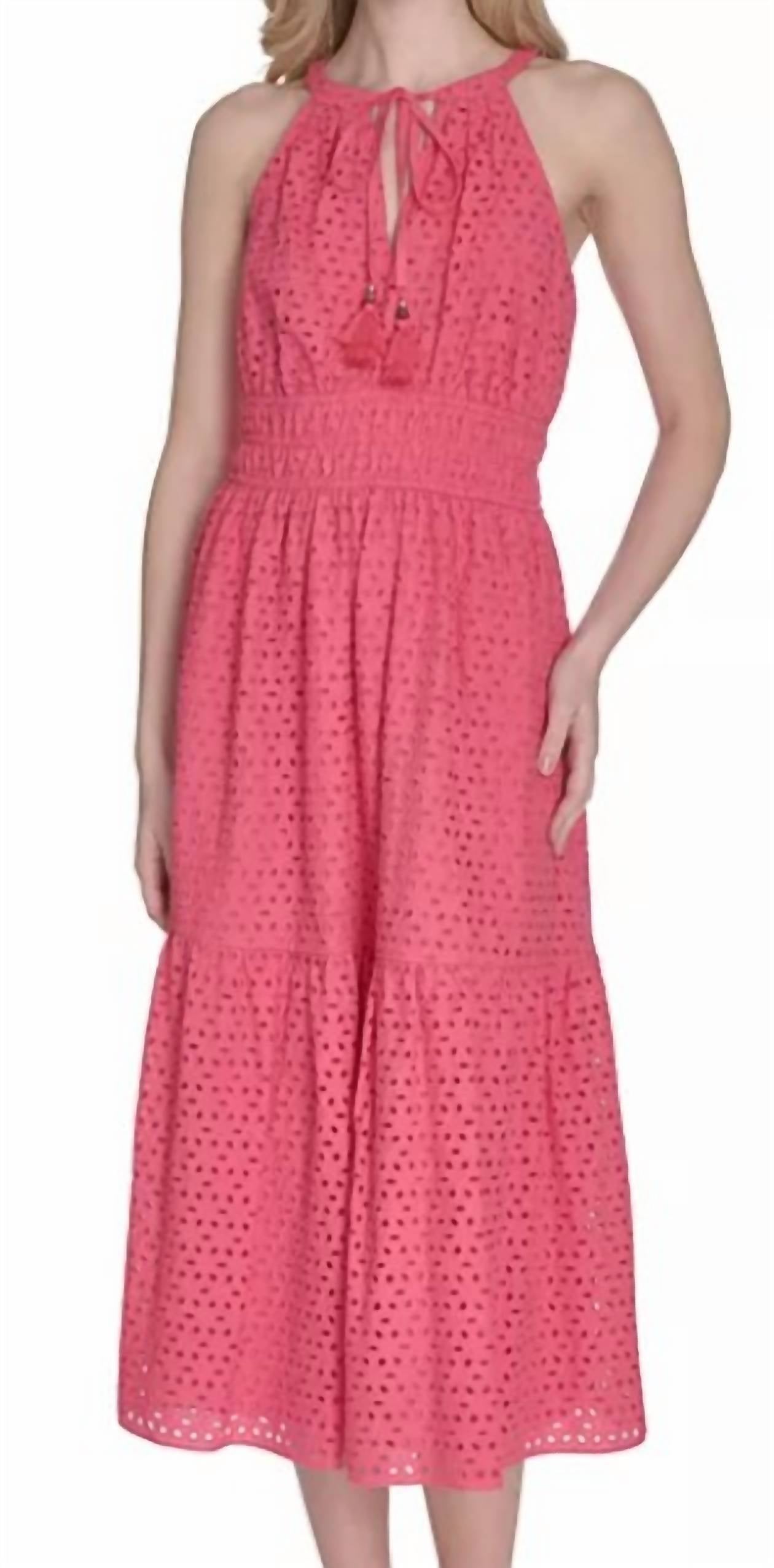 VINCE CAMUTO Tie-neck Sleeveless Tiered Dress in pink - women's dress