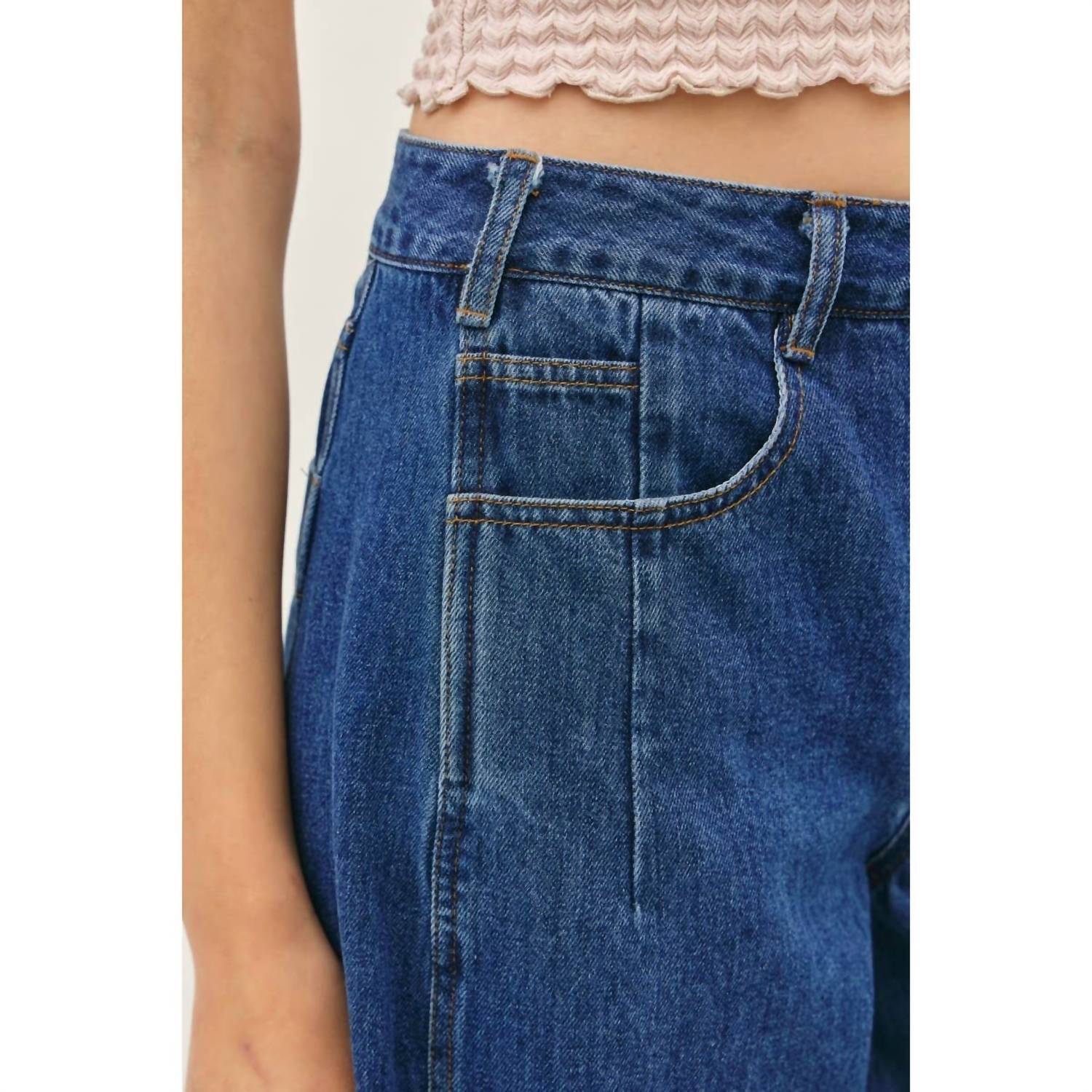 Idem Ditto - Mid Rise Barrel Leg Ankle Denim Pants