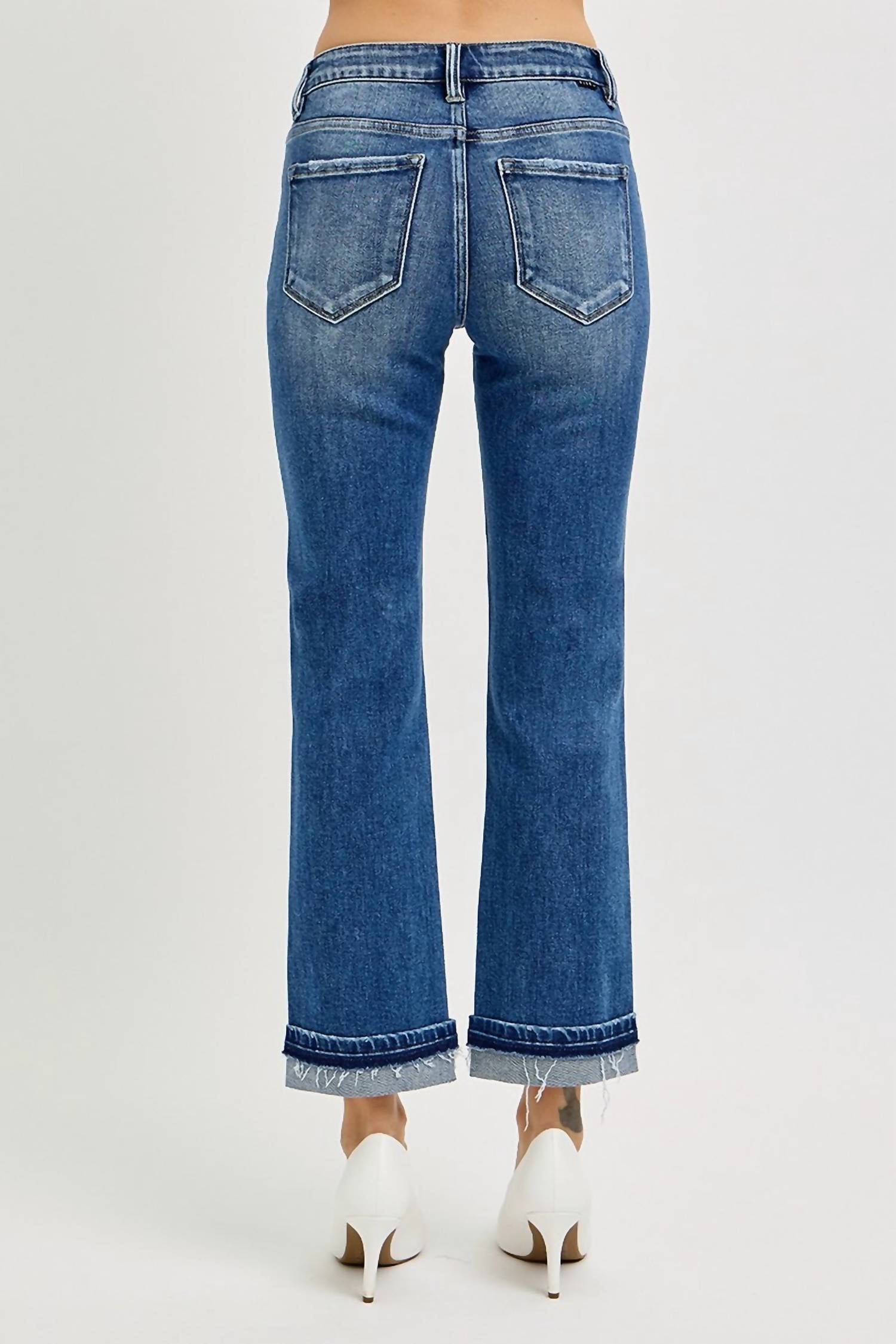 Risen - Mid Rise Ankle Straight Cuffed Jeans