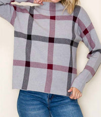 STACCATO Check Pattern Jacquard Mock Neck Sweater in heather grey - women's sweater - view 6