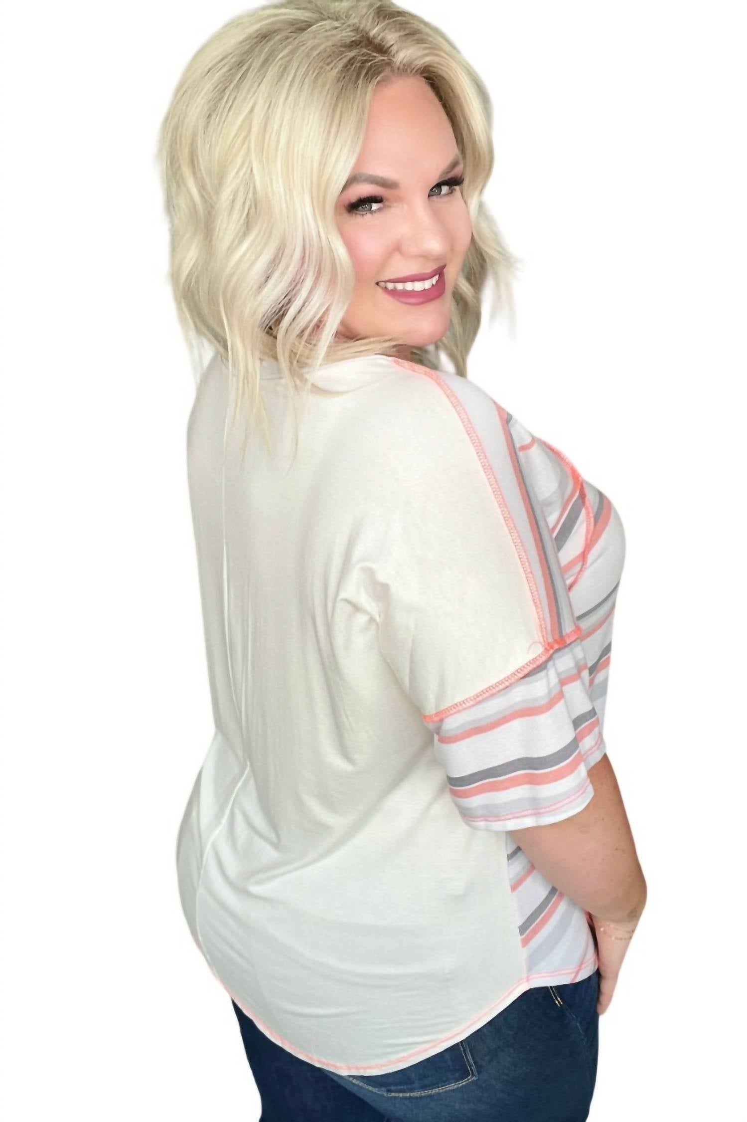 Sew In Love - Round Neck Drop Shoulder Striped Top