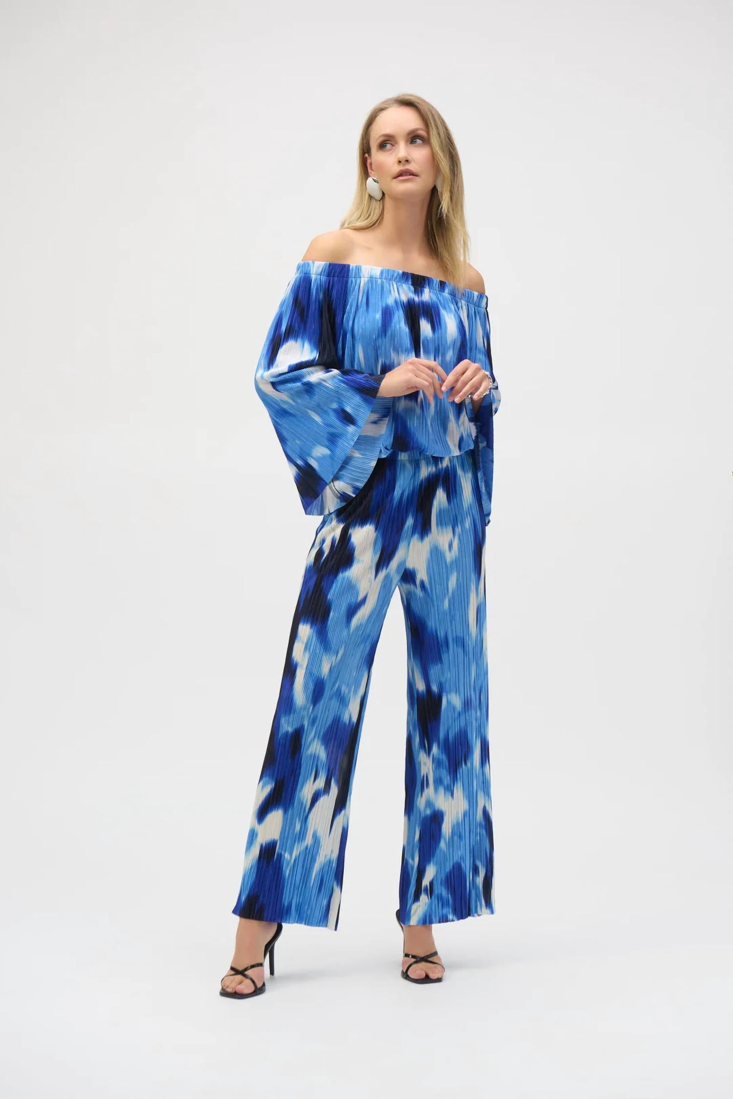 Joseph Ribkoff - Tropical Print Pleated Off-shoulder Top