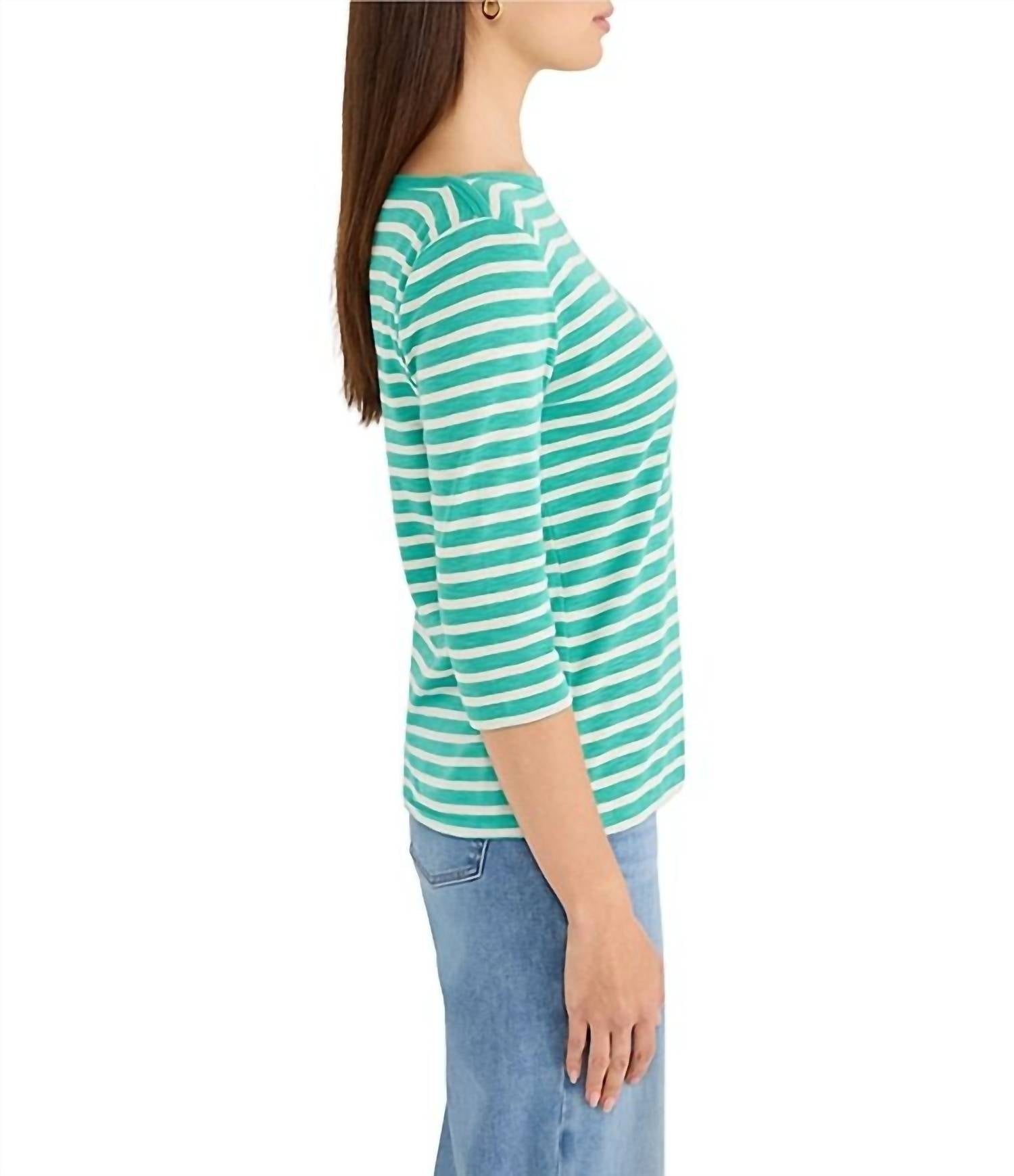 Nic + Zoe - 3/4 Sleeve Stripe Envelope Boatneck Tee
