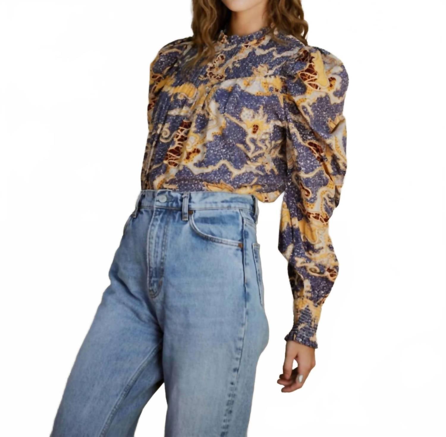 Cleobella Irina Ruffle Sleeve Blouse in blue castello - women's blouse - alternate view