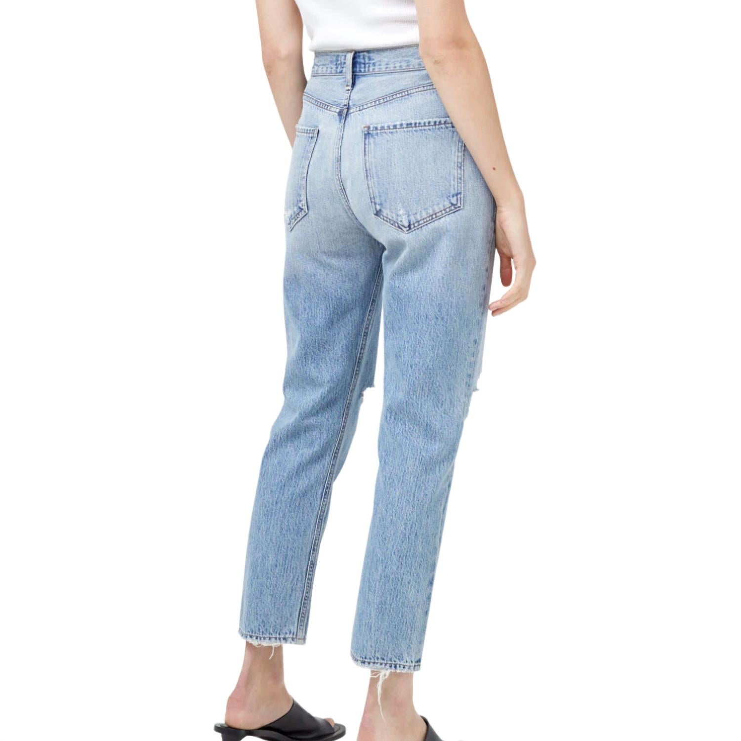 AGOLDE Women's Riley High Rise Straight Crop Jean in blitz - women's jeans - detail view