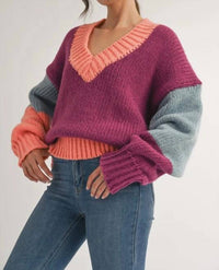 Klesis - Color Block Knit Sweater Top