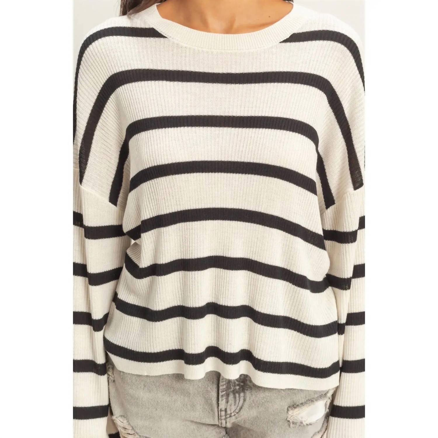 Double Zero Wide Sleeve Striped Sweater in black - women's sweater - view 4