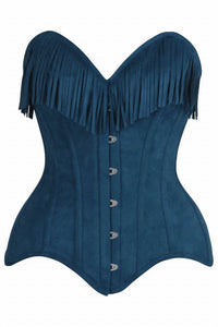 Daisy Corsets Steel Boned Overbust Corset Top With Fringe in blue - women's blouse - detail view