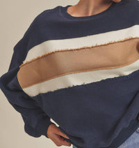 AEMI + CO Winnie Crew Sweatshirt in navy ivory tan - women's top - view 5