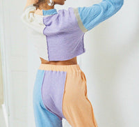 Atelier Delphine Patchwork Rugby Shirt in beach and sun - women's long sleeve top - detail view