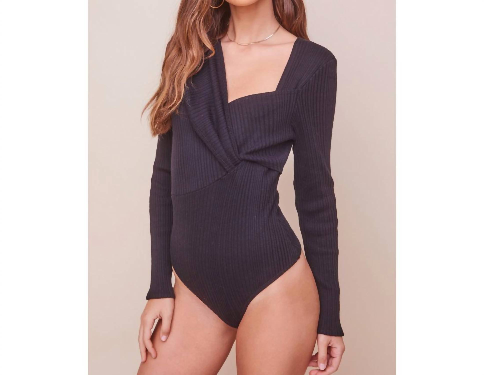 ASTR Ribbed Bodysuit in black - women's shirt