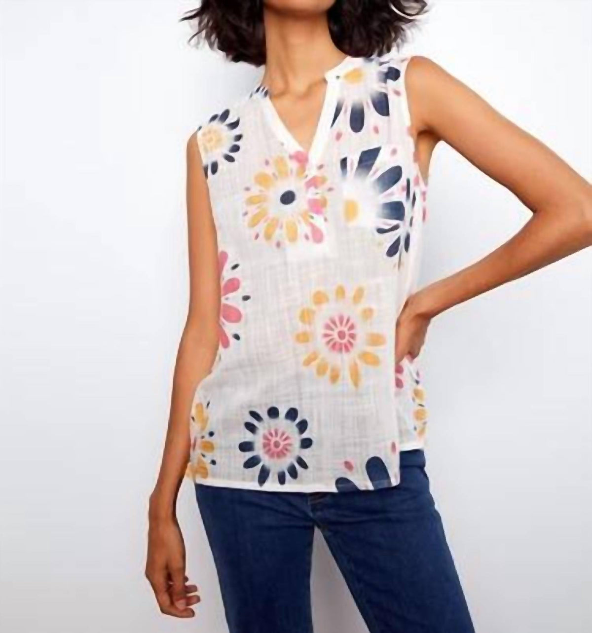 Charlie B - Printed Cotton Gauze Sleeveless Shirt