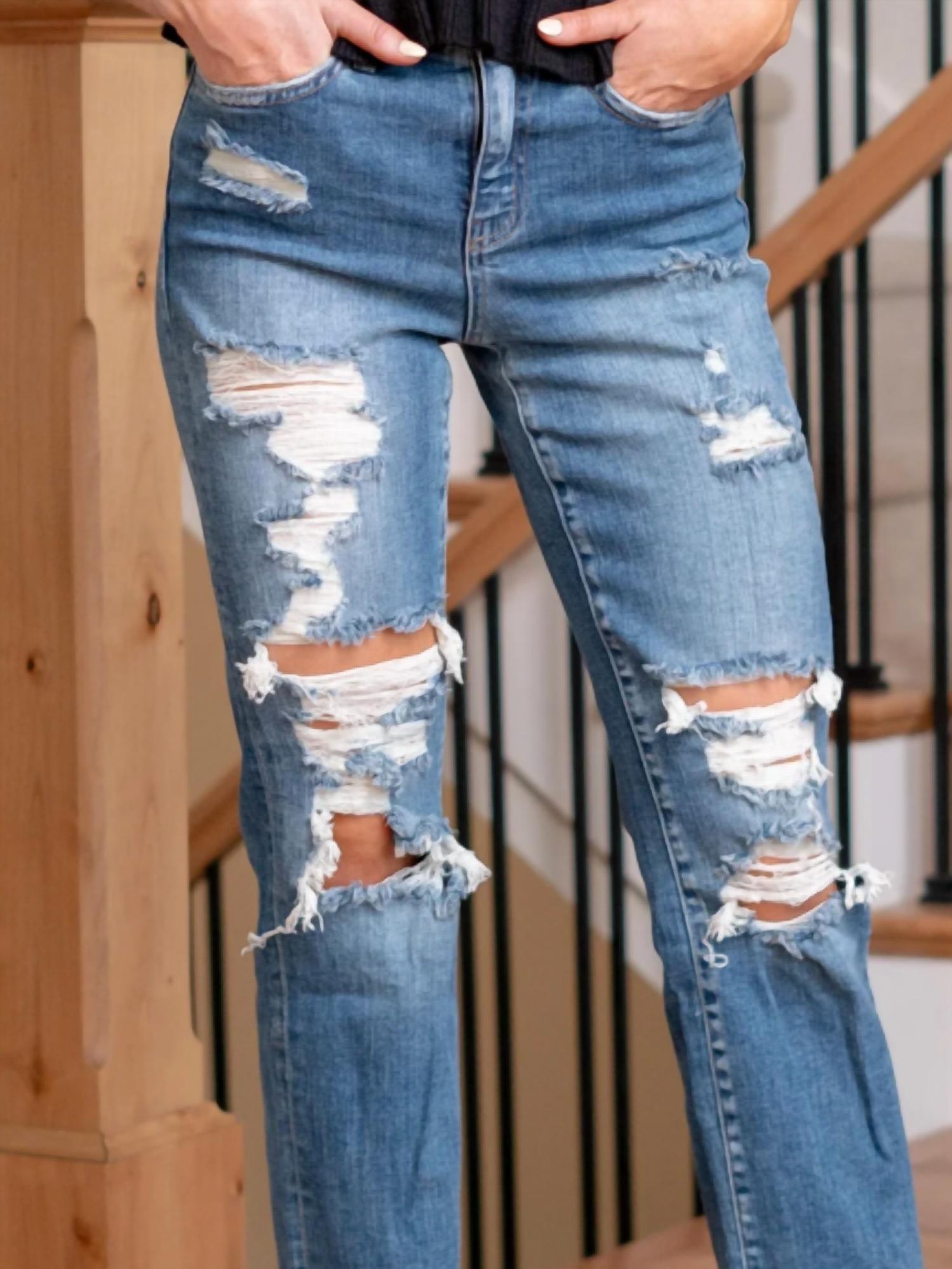 Flying Monkey - Distressed High Rise Relaxed Straight Jeans