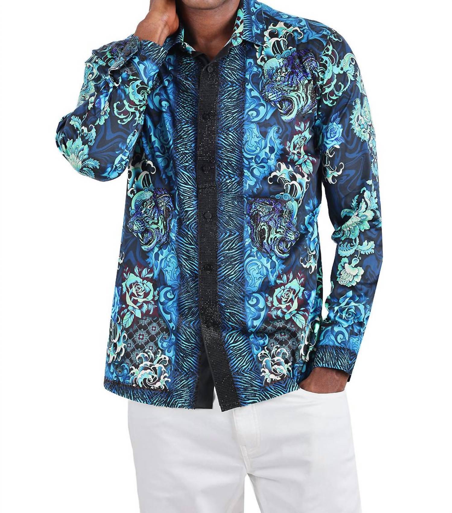 Barabas - Westerly Tiger Rhinestone Long Sleeve Shirt