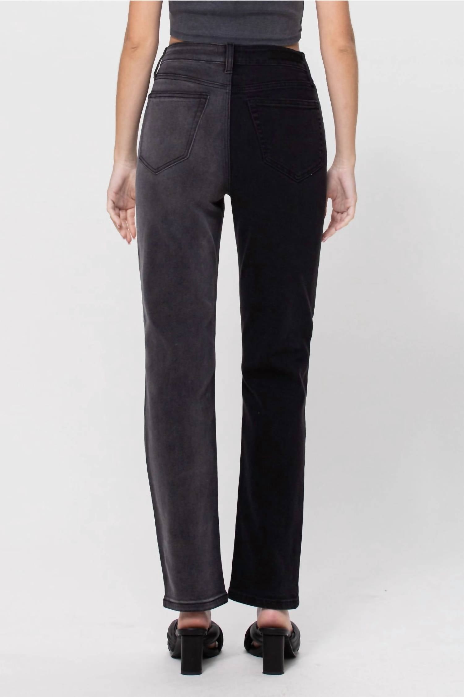 CELLO Tonya Two Tone High Rise Jeans in dark wash black - women's jeans - detail view