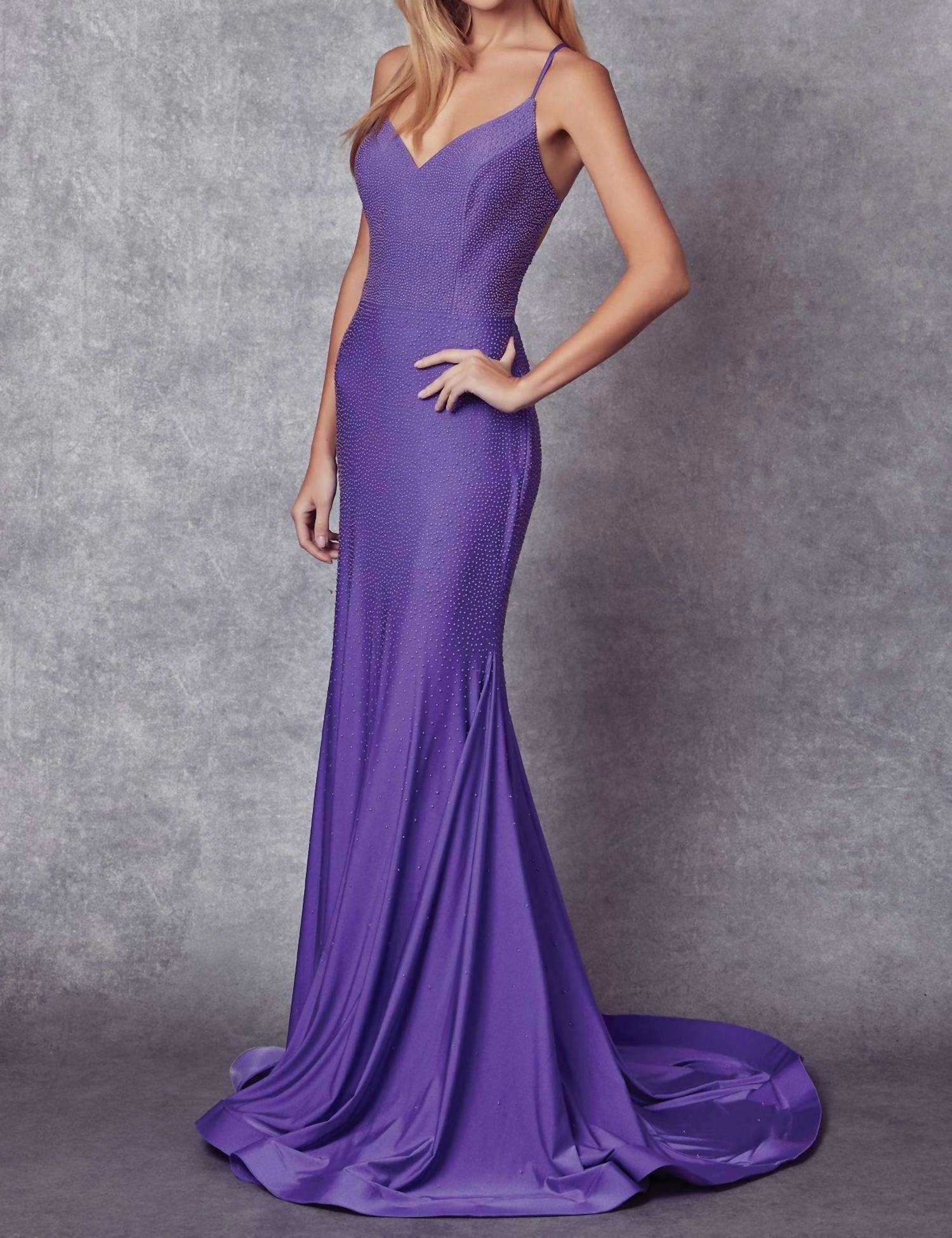 Juliet - Stone Accented Long Mermaid Prom Evening Gown - Plus