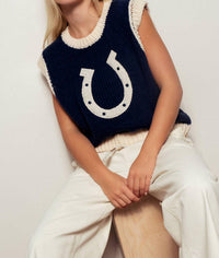 Urban Daizy Western Horseshoe Crochet Knit Ribbed Trim Sweater Vest in navy - women's sweater - alternate view