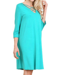 Umgee - Casual Crossed Neck Shift Dress