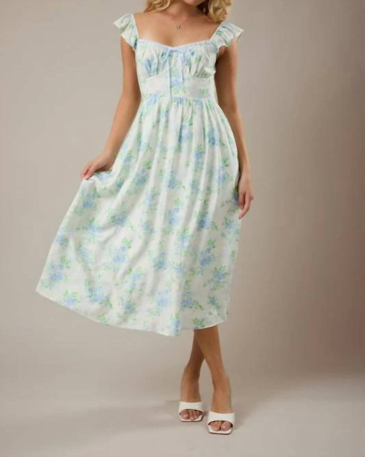 Le Lis - Short Flutter Sleeve Midi Dress With Floral Print