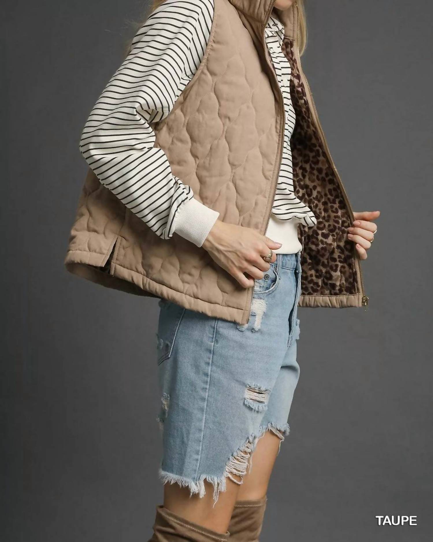 Umgee - Quilted Vest With Leopard