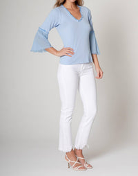 Maven West - Frayed V-Neck Bell Sleeve Top