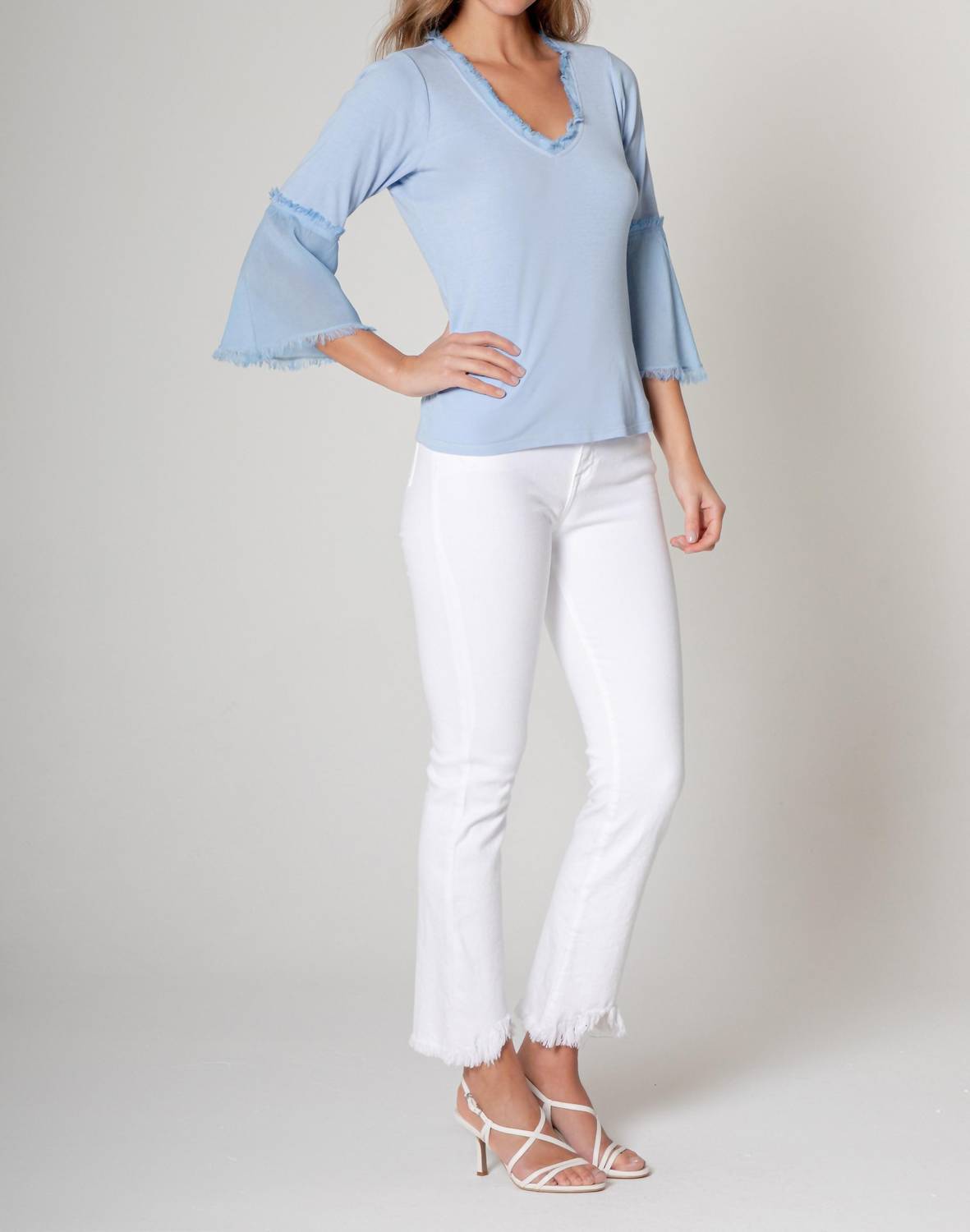 Maven West - Frayed V-Neck Bell Sleeve Top