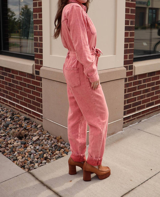 Skies Are Blue - Long Sleeve Cotton Twill Jumpsuit