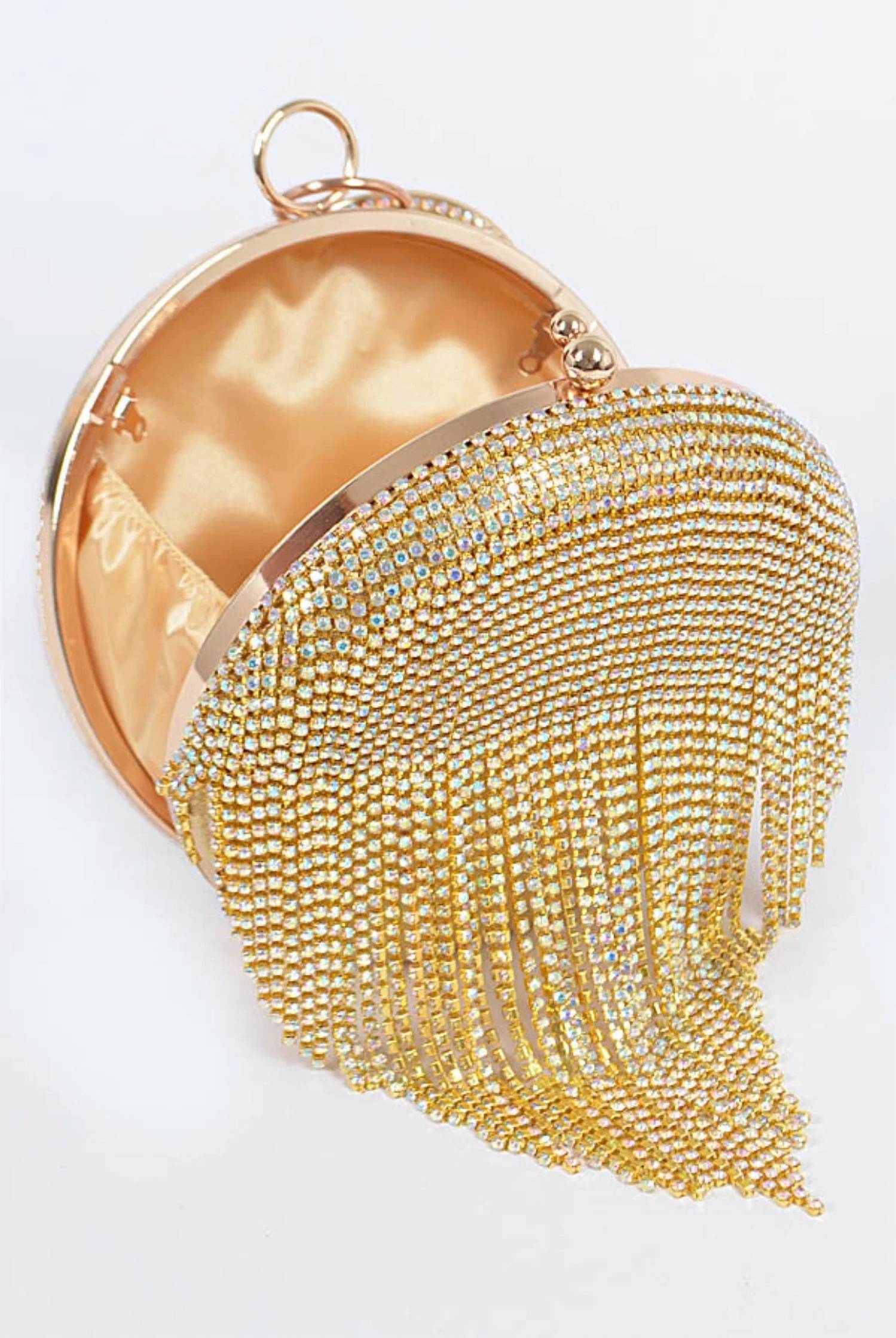 H&D Accessories - Women's Stingy Studded Fringe Round Clutch Purse