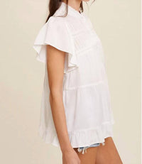 Listicle - Button Down Ruffled Contrast Blouse Top