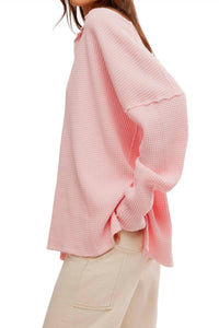 Free People Travis Polo Top in pale rosette - women's long sleeve top - detail view