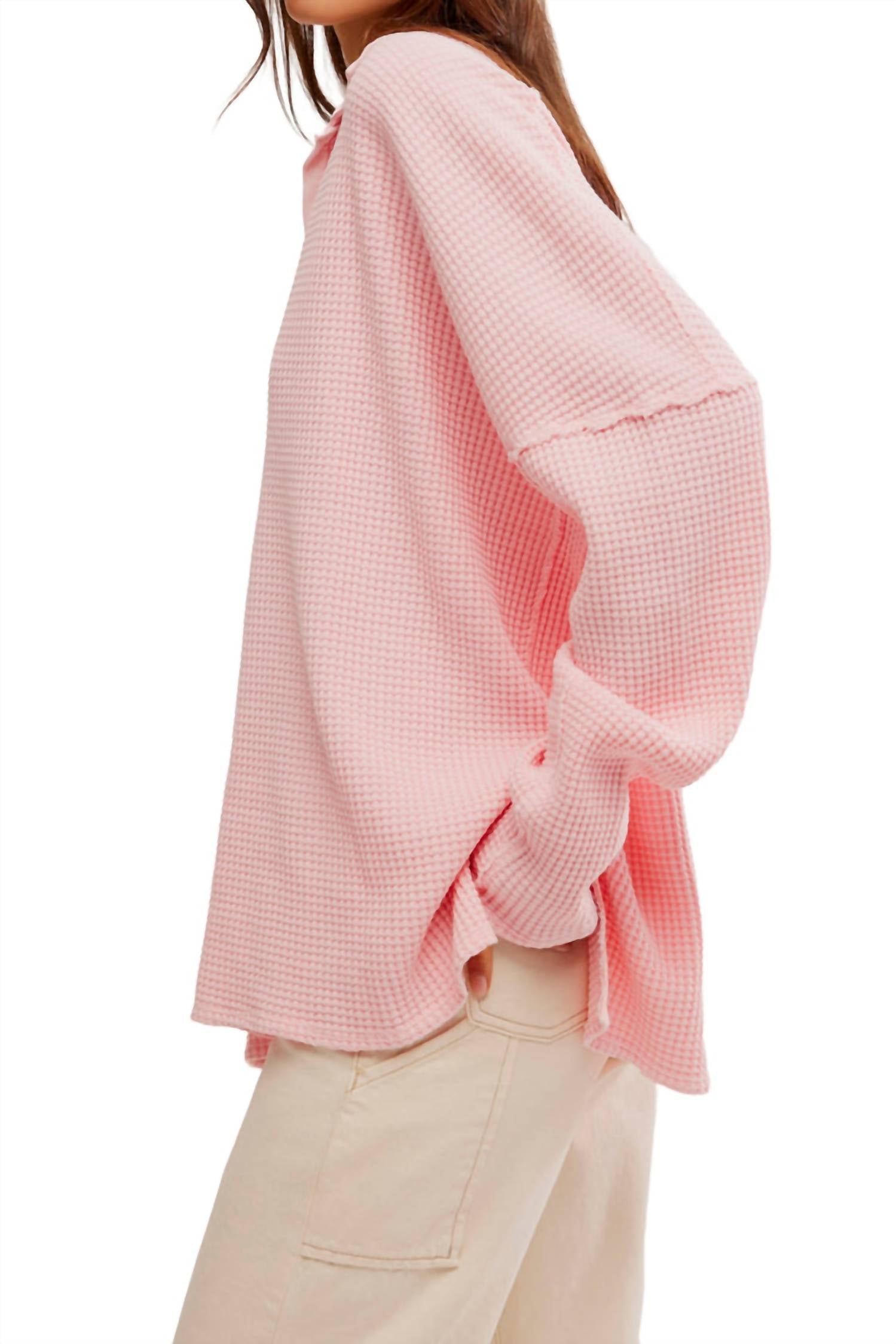 Free People Travis Polo Top in pale rosette - women's long sleeve top - detail view